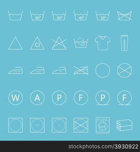 Washing and ironing clothes thin lines icon set vector graphic illustration. Washing and ironing clothes thin lines icon set