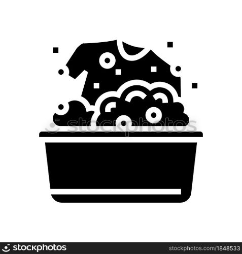 washing clothing in basin glyph icon vector. washing clothing in basin sign. isolated contour symbol black illustration. washing clothing in basin glyph icon vector illustration