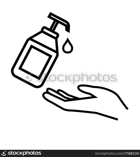 Washing hand with sanitizer liquid soap vector line icon eps 10. Washing hand with sanitizer liquid soap vector line icon