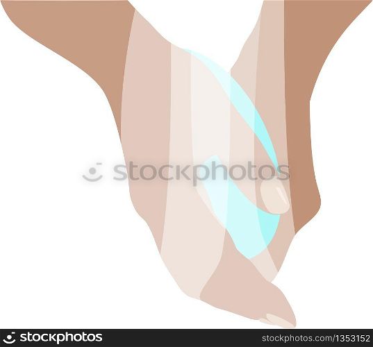 Washing hands in running water with a bar of soap close up vector