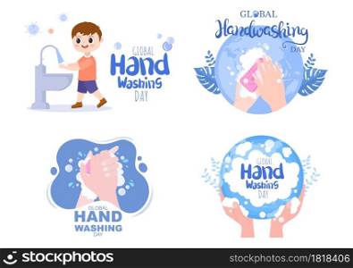 Washing Hands With Soap Water Bubbles For Prevent Corona Covid 19, Daily Care, Disinfection So That Antibacterial And Hygiene. Background Vector Illustration