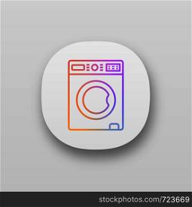 Washing machine app icon. Laundry machine. Washer. Household appliance. UI/UX user interface. Web or mobile application. Vector isolated illustration. Washing machine app icon