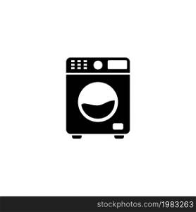 Washing Machine, Automatic Electric Washer. Flat Vector Icon illustration. Simple black symbol on white background. Washing Machine, Automatic Washer sign design template for web and mobile UI element