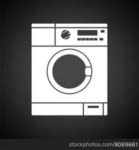 Washing machine icon. Black background with white. Vector illustration.