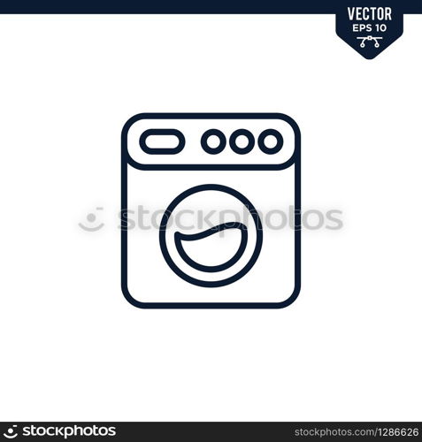 Washing Machine icon collection in glyph style, solid color vector