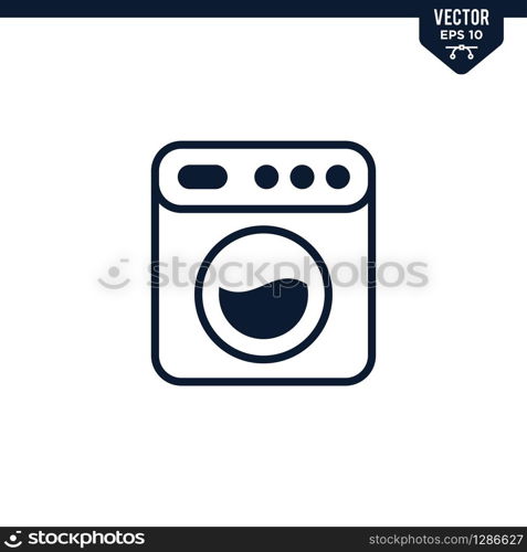 Washing Machine icon collection in glyph style, solid color vector