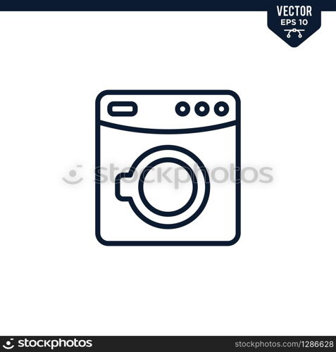Washing Machine icon collection in glyph style, solid color vector