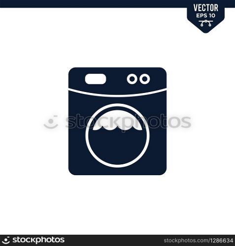 Washing Machine icon collection in glyph style, solid color vector
