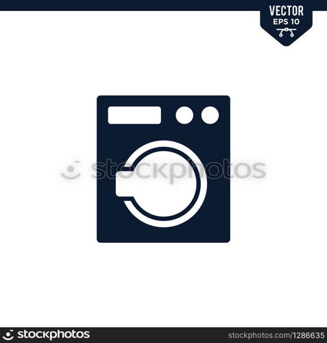 Washing Machine icon collection in glyph style, solid color vector