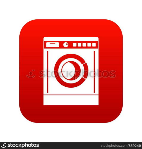 Washing machine icon digital red for any design isolated on white vector illustration. Washing machine icon digital red