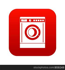 Washing machine icon digital red for any design isolated on white vector illustration. Washing machine icon digital red