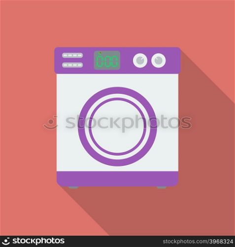Washing machine icon. Modern Flat style with a long shadow