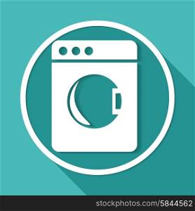 washing machine icon on white circle with a long shadow