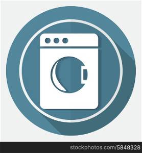 washing machine icon on white circle with a long shadow