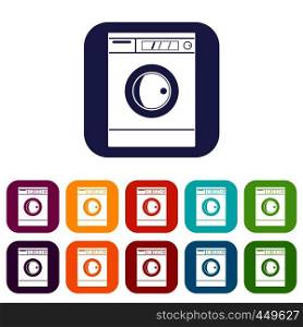 Washing machine icons set vector illustration in flat style In colors red, blue, green and other. Washing machine icons set flat