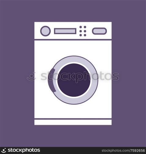 Washing machine in isolated. Household kitchen appliances. Vector flat illustration.