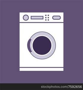 Washing machine in isolated. Household kitchen appliances. Vector flat illustration.