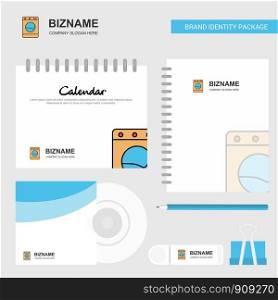 Washing machine Logo, Calendar Template, CD Cover, Diary and USB Brand Stationary Package Design Vector Template