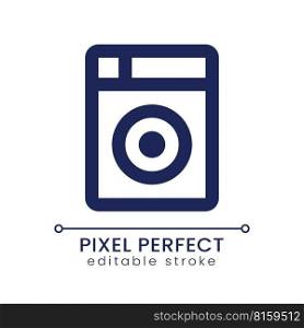 Washing machine pixel perfect linear ui icon. Household appliance. Hotel laundry service. GUI, UX design. Outline isolated user interface element for app and web. Editable stroke. Poppins font used. Washing machine pixel perfect linear ui icon