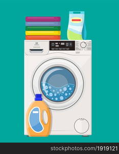 Washing machine Powder and cleanser. Vector illustration in flat style. Washing machine icon