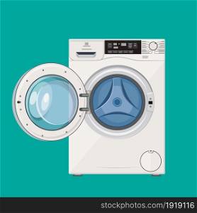 Washing machine with open and closed door icon. Vector illustration in flat style. Washing machine with open door