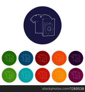 Washing powder for colored things icons color set vector for any web design on white background. Washing powder for colored things icons set vector color