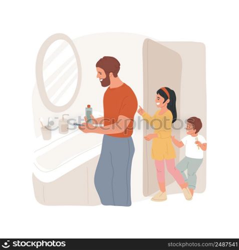 Washing up isolated cartoon vector illustration. Daily routine, family members in bathroom together, queue for brushing teeth, getting ready, washing up, morning hygiene vector cartoon.. Washing up isolated cartoon vector illustration.