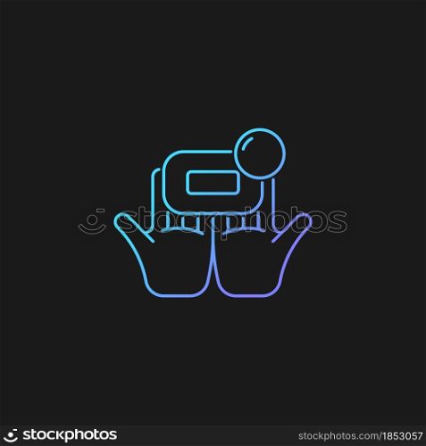 Washing with brick soap gradient vector icon for dark theme. Effectiveness against bacteria. Getting hands clean. Thin line color symbol. Modern style pictogram. Vector isolated outline drawing. Washing with brick soap gradient vector icon for dark theme