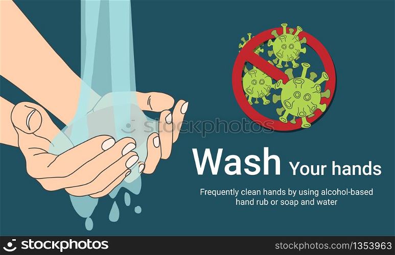 Washing your hands with soap and water, flat style COVID-19 illustration.