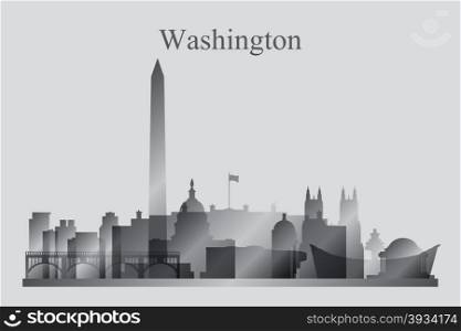 Washington city skyline silhouette in grayscale, vector illustration