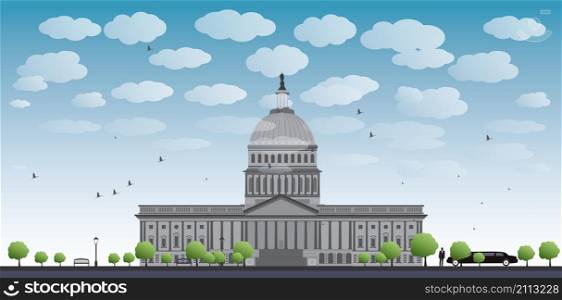 Washington DC Capitol landscape with cloud and blue sky, USA Vector illustration