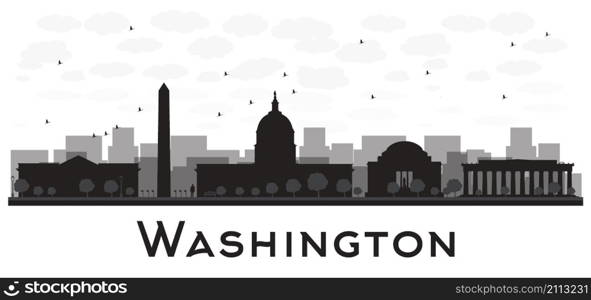 Washington dc city skyline black and white silhouette. Vector illustration. Simple flat concept for tourism presentation, banner, placard or web site. Business travel concept. Cityscape with famous landmarks