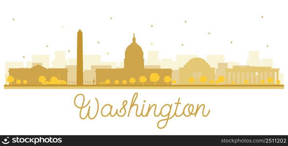 Washington dc city skyline golden silhouette. Vector illustration. Simple flat concept for tourism presentation, banner, placard or web site. Business travel concept. Cityscape with landmarks