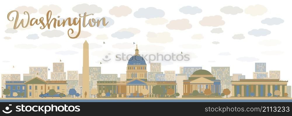 Washington DC city skyline. Vector illustration with cloud and sky