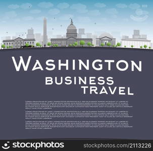 Washington DC city skyline with copy space. Business travel concept. Vector illustration with cloud and blue sky