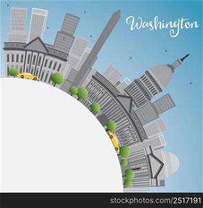 Washington DC city skyline with Gray Landmarks and Copy Space. Business travel and tourism concept with place for text. Image for presentation, banner, placard and web site. Vector illustration.