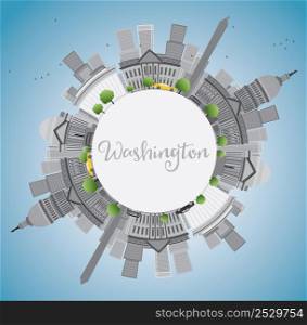 Washington DC city skyline with Gray Landmarks and Copy Space. Business travel and tourism concept with place for text. Image for presentation, banner, placard and web site. Vector illustration.