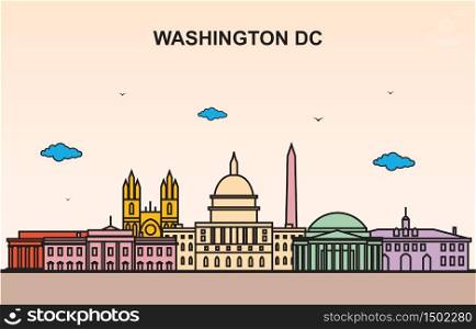 Washington DC City Tour Cityscape Skyline Colorful Illustration