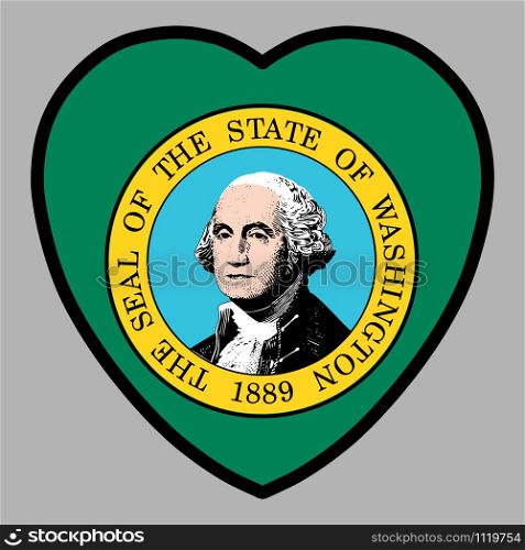 Washington Flag In Heart Shape Vector Illustration.. Washington Flag In Heart Shape Vector