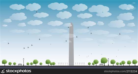 Washington Monument and cloud in blue sky Washington DC Vector illustration