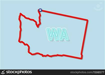 Washington US state bold outline map. Glossy red border with soft shadow. Two letter state abbreviation. Vector illustration.. Washington US state bold outline map. Vector illustration