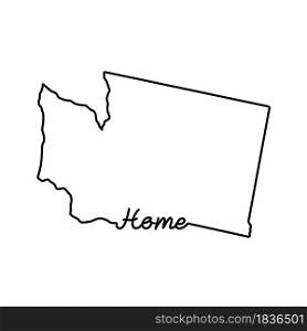 Washington US state outline map with the handwritten HOME word. Continuous line drawing of patriotic home sign. A love for a small homeland. Interior decoration idea. Vector illustration.. Washington US state outline map with the handwritten HOME word. Continuous line drawing of patriotic home sign