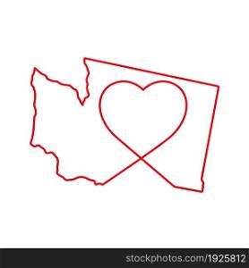 Washington US state red outline map with the handwritten heart shape. Continuous line drawing of patriotic home sign. A love for a small homeland. T-shirt print idea. Vector illustration.. Washington US state red outline map with the handwritten heart shape. Vector illustration