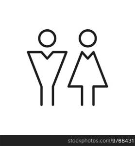 Washroom, bathroom and restroom gender signs, linear style. Vector male and female pictogram, lady and gentleman toilet symbol outline icon. Man woman couple, boy girl WC emblem, girl and boy figure. Man woman symbols, lady and gentleman toilet signs