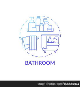 Washroom blue gradient concept icon. Cleaning out room of house idea thin line illustration. Disinfection and sanitation. Decluttering bathroom. Vector isolated outline RGB color drawing. Washroom blue gradient concept icon
