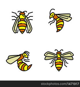 Wasp icons set. Outline set of wasp vector icons for web design isolated on white background. Wasp icons set, outline style