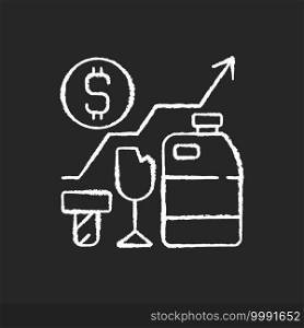 Waste analytics chalk white icon on black background. Waste management process. Economic and environmental aspects. Refuse monitoring and measuring. Isolated vector chalkboard illustration. Waste analytics chalk white icon on black background