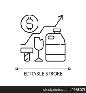 Waste analytics linear icon. Waste management process. Economic and environmental aspects. Thin line customizable illustration. Contour symbol. Vector isolated outline drawing. Editable stroke. Waste analytics linear icon