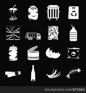 Waste and garbage for recycling icons set vector white isolated on grey background . Waste and garbage icons set grey vector
