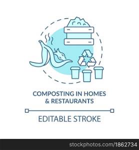 Waste composting in homes, restaurants concept icon. Nature protection. Trash recycling at home abstract idea thin line illustration. Vector isolated outline color drawing. Editable stroke. Waste composting in homes, restaurants concept icon